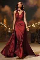 Load image into Gallery viewer, Gold Mermaid V-Neck Satin Long Formal Dress with Cape