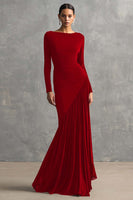 Load image into Gallery viewer, Black Mermaid Boat Neck Maxi Formal Dress with Sleeves