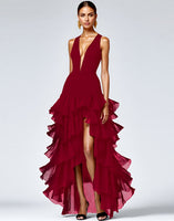 Load image into Gallery viewer, A Line Royal Blue Sleeveless V-Neck Tiered Maxi Formal Dress with Slit