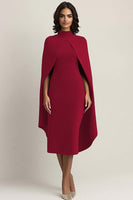Load image into Gallery viewer, Burgundy High Neck Sheath Long Formal Dress with Shawl