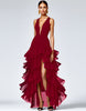 Load image into Gallery viewer, Black A Line Deep V-Neck Tiered Maxi Formal Dress with Slit