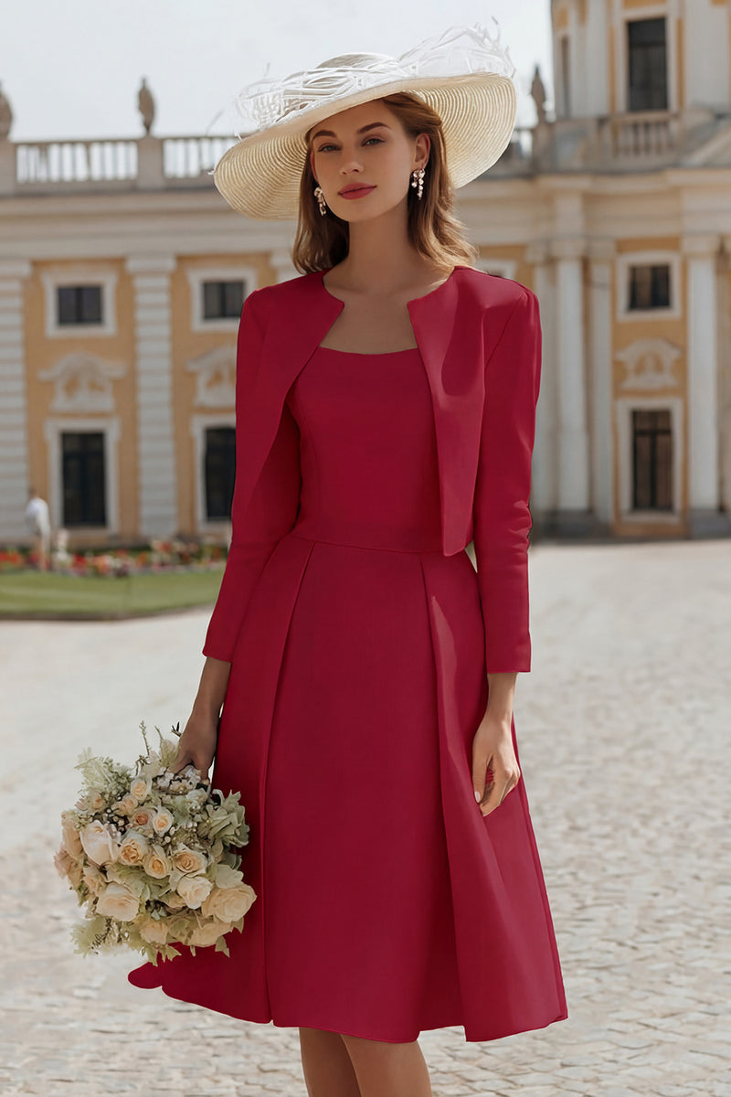 Load image into Gallery viewer, 2 Piece Ivory Boat Neck Satin Midi Wedding Dress with Jacket