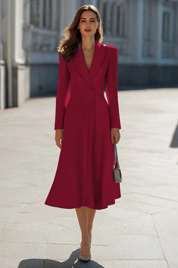 Sky Blue Satin Shawl Lapel A Line Midi Blazer Dress with Sleeves