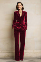Load image into Gallery viewer, 2 Piece Plum Velvet Peak Lapel Prom Suits with Pockets