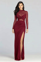 Load image into Gallery viewer, Illusion High Neck Sheath Long Sleeves Black Tie Dress with Slit
