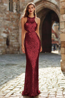 Load image into Gallery viewer, Sparkly Gold Sequin Cut Out Mermaid Long Holiday Party Dress