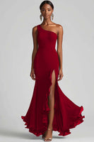 Load image into Gallery viewer, Black Mermaid One Shoulder Chiffon Long Formal Dress with Slit