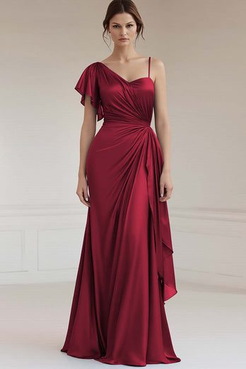 Grey Blue Sheath Satin Asymmetrical Maxi Formal Dress