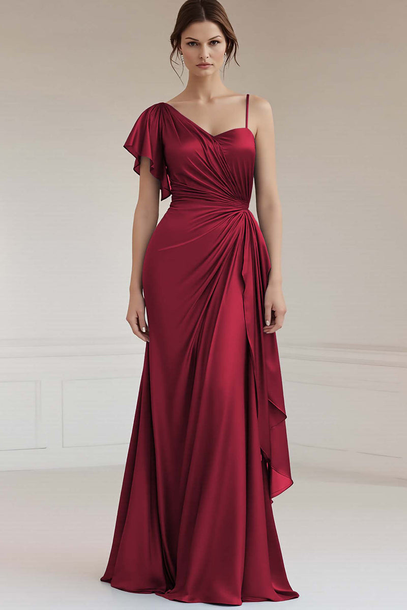 Load image into Gallery viewer, Grey Blue Sheath Satin Asymmetrical Maxi Formal Dress