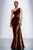 Load image into Gallery viewer, Black Velvet One Shoulder Mermaid Maxi Holiday Party Dress with Sequins