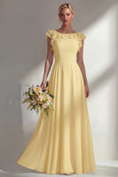 Load image into Gallery viewer, Emerald Boat Neck A Line Long Beach Wedding Guest Dress with Ruffles