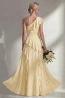 Load image into Gallery viewer, Mint One shoulder Ruffled A Line Long Beach Wedding Guest Dress with Slit