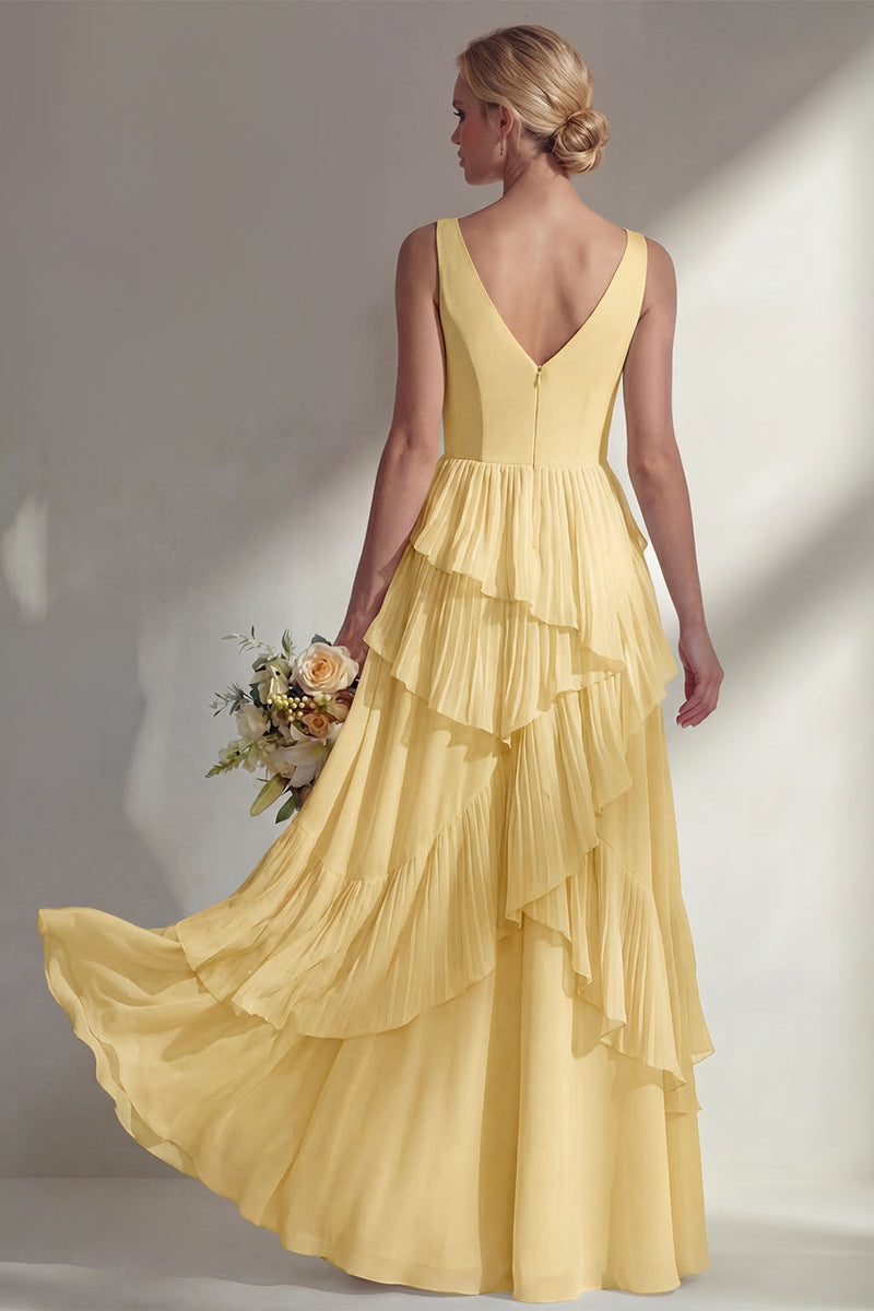 Load image into Gallery viewer, V-Neck Lilac A Line Long Beach Wedding Guest Dress with Ruffles