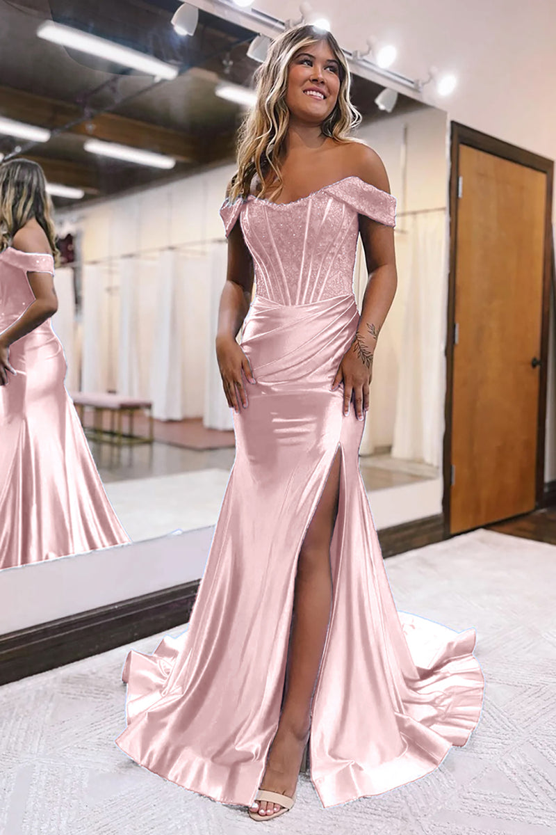 Load image into Gallery viewer, Queendancer Sparkly Candy Pink Beaded Mermaid Long Prom Dress with Slit _1