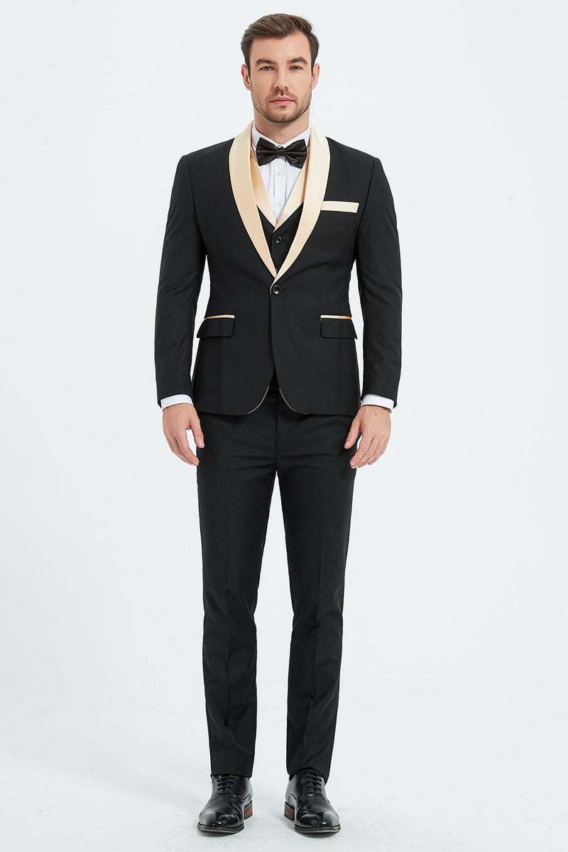 Load image into Gallery viewer, Champagne 3 Piece Shawl Lapel Men&#39;s Prom Suits