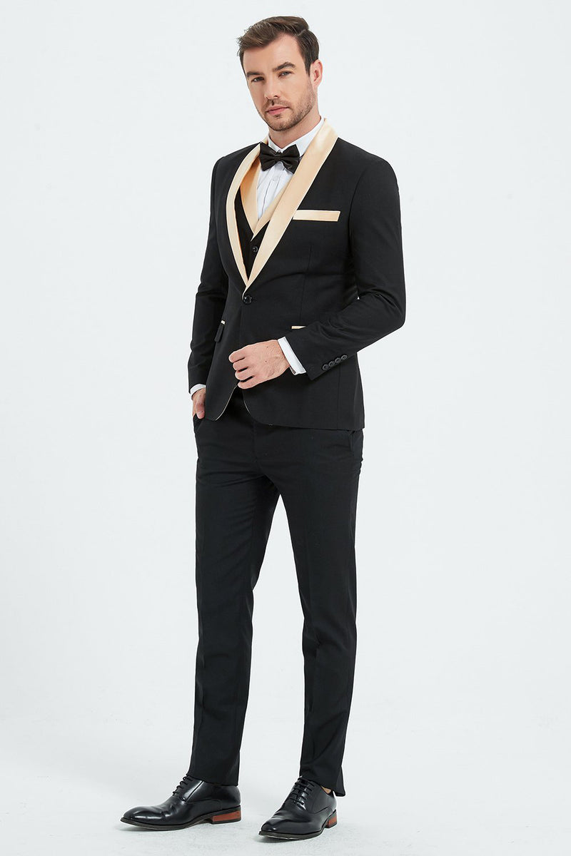 Load image into Gallery viewer, Champagne 3 Piece Shawl Lapel Men&#39;s Prom Suits