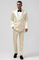 Load image into Gallery viewer, Glitter White Jacquard 2 Piece Men Suits with Belt