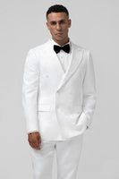 Load image into Gallery viewer, White Peak Lapel Jacquard 2 Piece Men&#39;s Wedding Suits