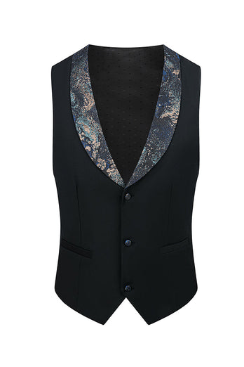Black Blue Jacquard 3 Piece Men Suits