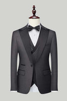 Load image into Gallery viewer, Black Grey 3 Piece Peak Lapel One Button Men&#39;s Suits