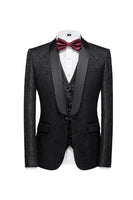 Load image into Gallery viewer, Black 3 Piece Jacquard Shawl Lapel Men&#39;s Prom Suits