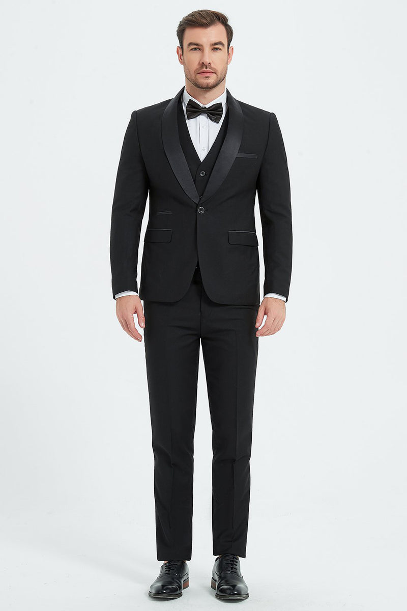 Load image into Gallery viewer, Shawl Lapel Three-Pieces Black Men&#39;s Suits