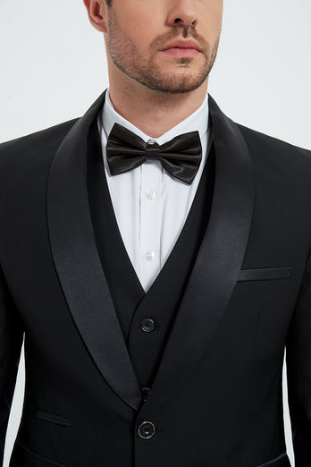 Shawl Lapel Three-Pieces Black Men's Suits