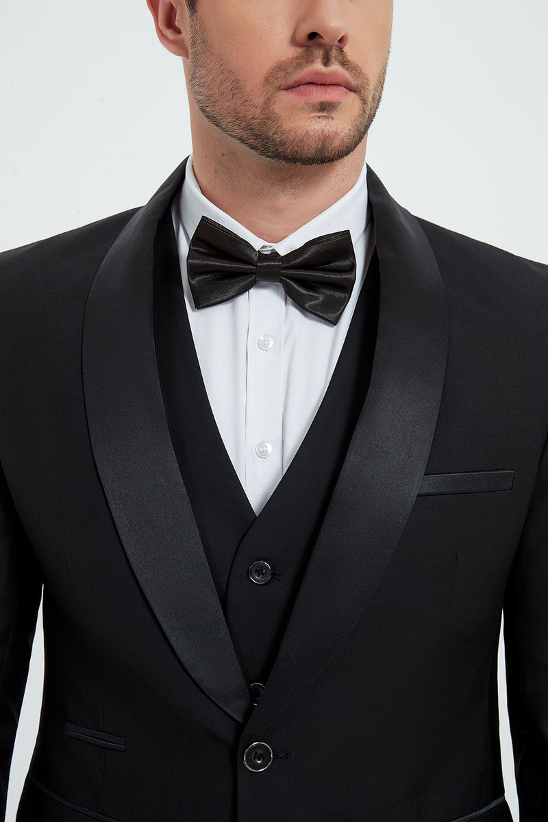 Load image into Gallery viewer, Shawl Lapel Three-Pieces Black Men&#39;s Suits