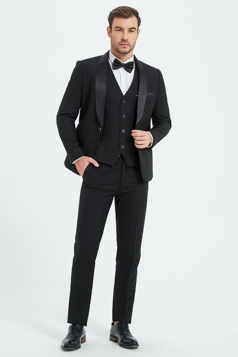 Load image into Gallery viewer, Shawl Lapel Three-Pieces Black Men&#39;s Suits