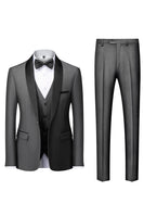 Load image into Gallery viewer, Black Satin Shawl Lapel 3-Pieces Men&#39;s Suits
