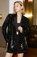 Load image into Gallery viewer, Sparkly Black Sequins Longline Oversized Prom Blazer For Women