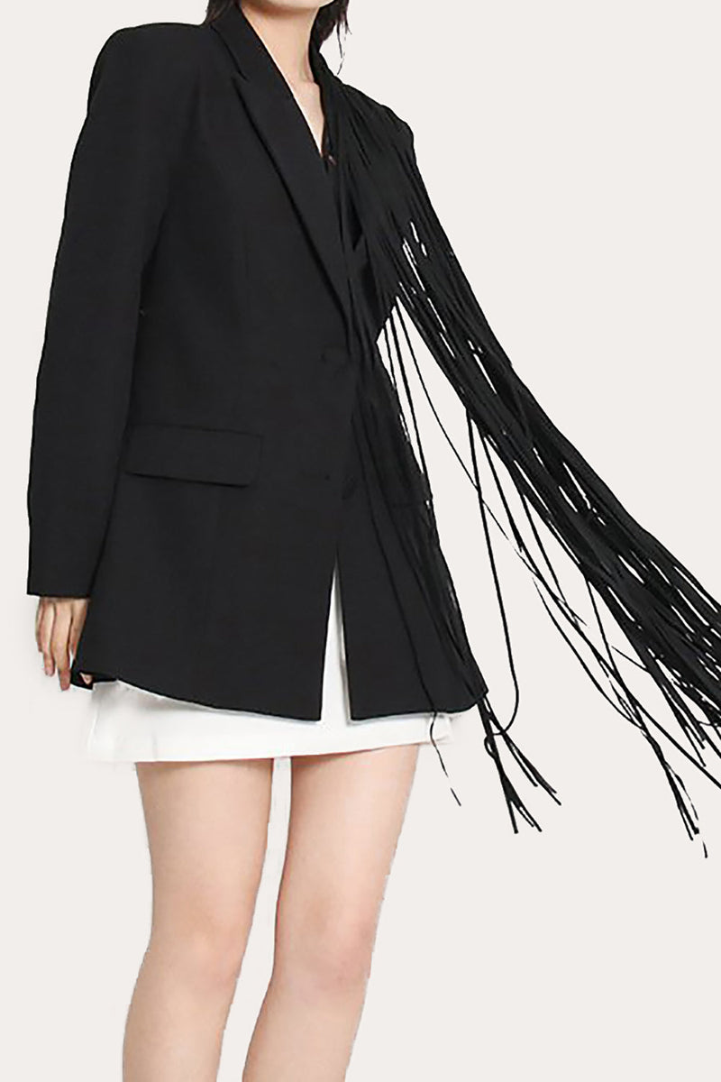 Load image into Gallery viewer, Black Fringed Peak Lapel Prom Women Blazer