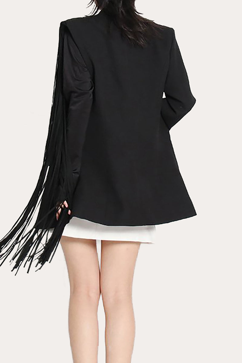 Load image into Gallery viewer, Black Fringed Peak Lapel Prom Women Blazer