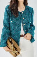 Load image into Gallery viewer, Dark Blue Tweed Open Front Women Jacket