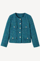 Load image into Gallery viewer, Dark Blue Tweed Open Front Women Jacket
