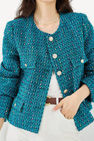 Load image into Gallery viewer, Dark Blue Tweed Open Front Women Jacket