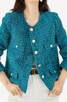 Load image into Gallery viewer, Dark Blue Tweed Open Front Women Jacket