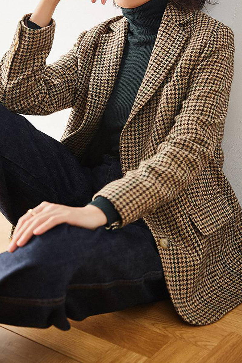 Load image into Gallery viewer, Khaki Plaid Notched Lapel Women Coat