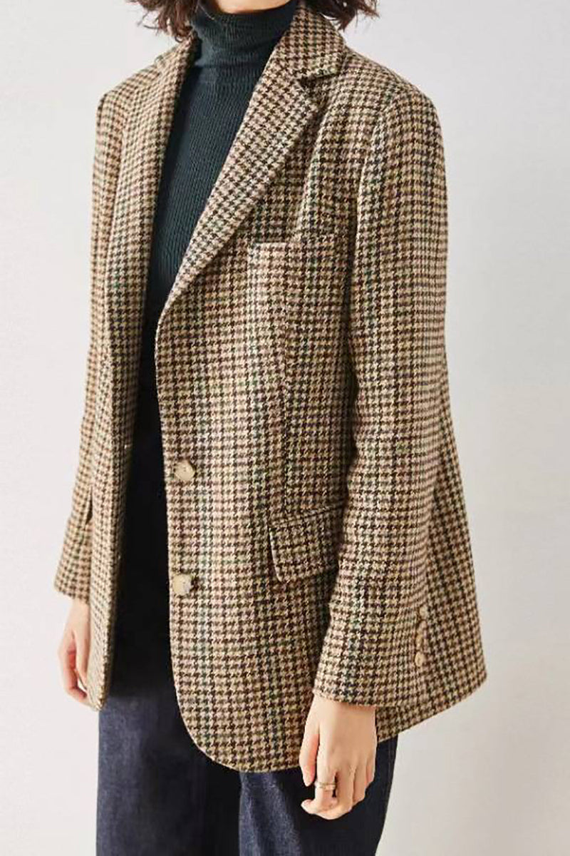 Load image into Gallery viewer, Khaki Plaid Notched Lapel Women Coat