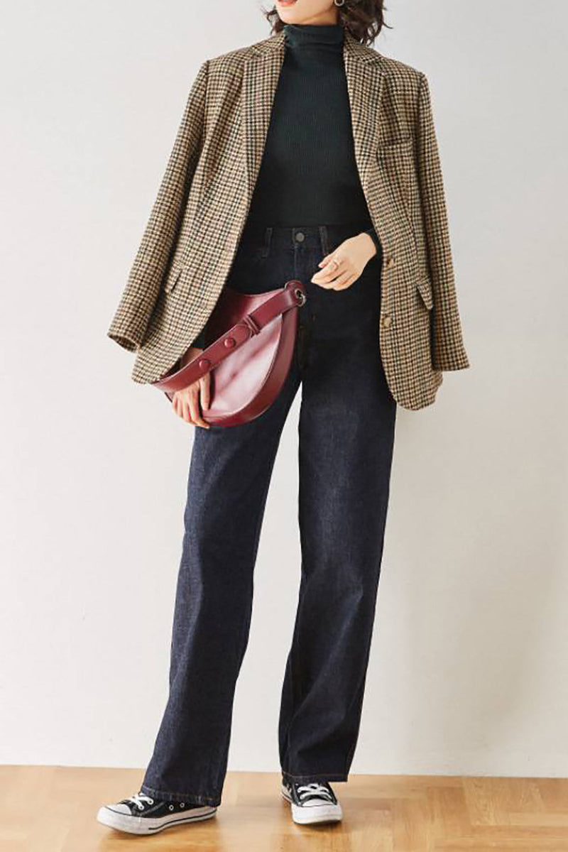Load image into Gallery viewer, Khaki Plaid Notched Lapel Women Coat