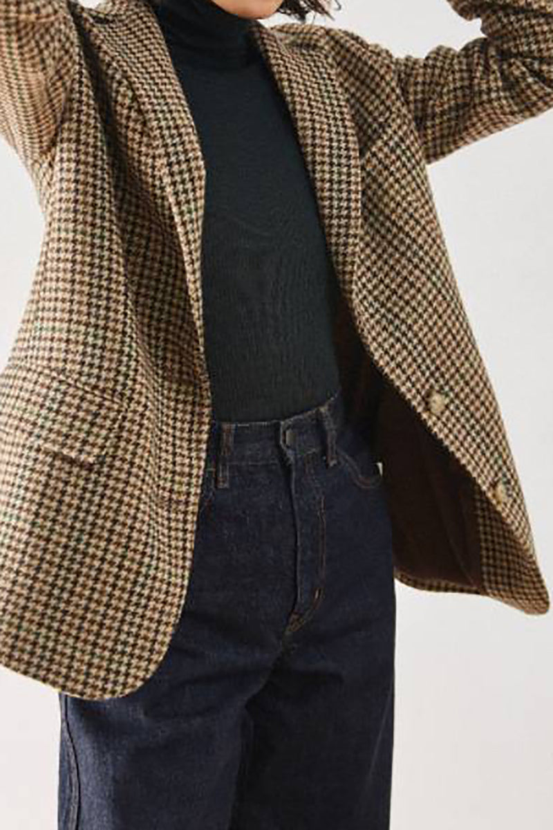Load image into Gallery viewer, Khaki Plaid Notched Lapel Women Coat