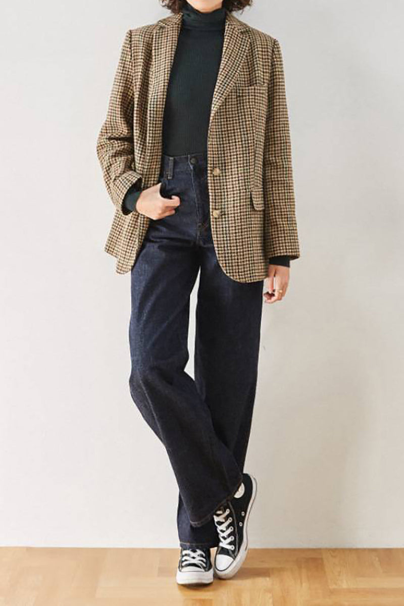 Load image into Gallery viewer, Khaki Plaid Notched Lapel Women Coat