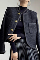 Load image into Gallery viewer, Black Tweed Shawl Lapel Cropped Women Coat
