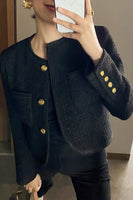 Load image into Gallery viewer, Black Tweed Shawl Lapel Cropped Women Coat