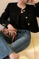 Load image into Gallery viewer, Black Tweed Shawl Lapel Cropped Women Coat