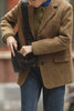 Load image into Gallery viewer, Green Notched Lapel Tweed Women Blazer