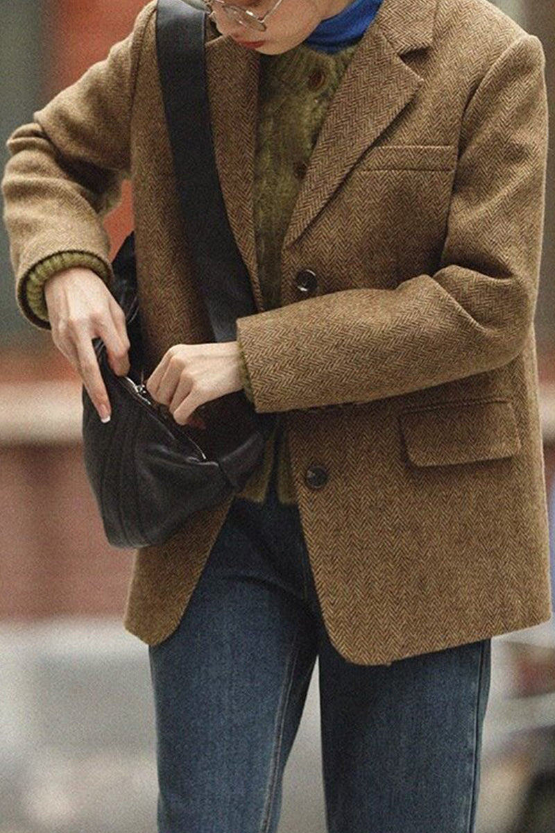Load image into Gallery viewer, Green Notched Lapel Tweed Women Blazer