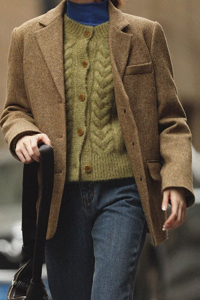 Load image into Gallery viewer, Green Notched Lapel Tweed Women Blazer