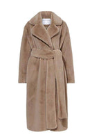 Load image into Gallery viewer, Khaki Faux Fur Shearling Long Open Front Coat with Belt