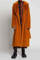 Load image into Gallery viewer, Khaki Faux Fur Shearling Long Open Front Coat with Belt